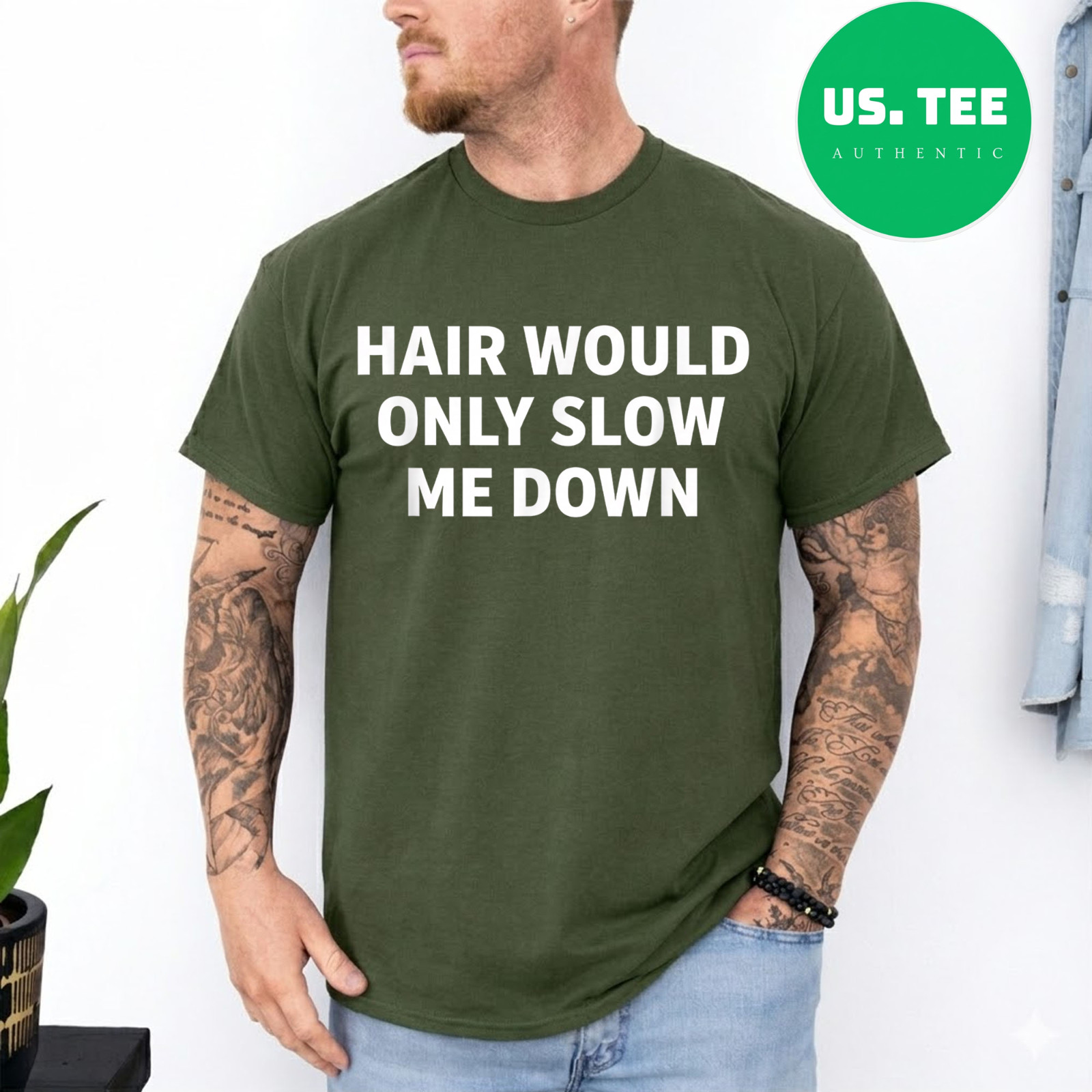 Hair Would Only Slow Me Down Funny Running for Men T-Shirt gallery
