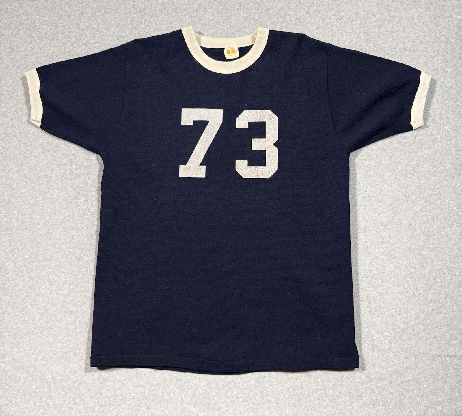 Vintage Russell Athletic Knit Ringer Tee Mens L Navy White BRENT 73 Jersey USA
