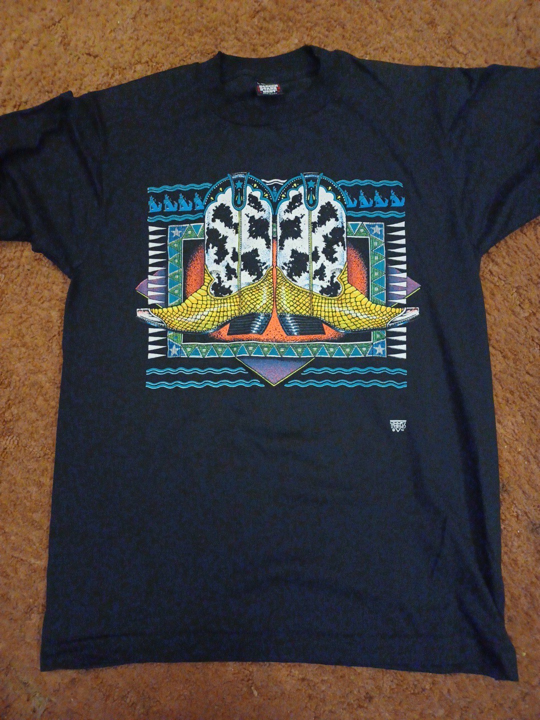 VTG Screen Stars Best Single Stitch T-shirt Cowboy Boots Large Black TEES Wow gallery