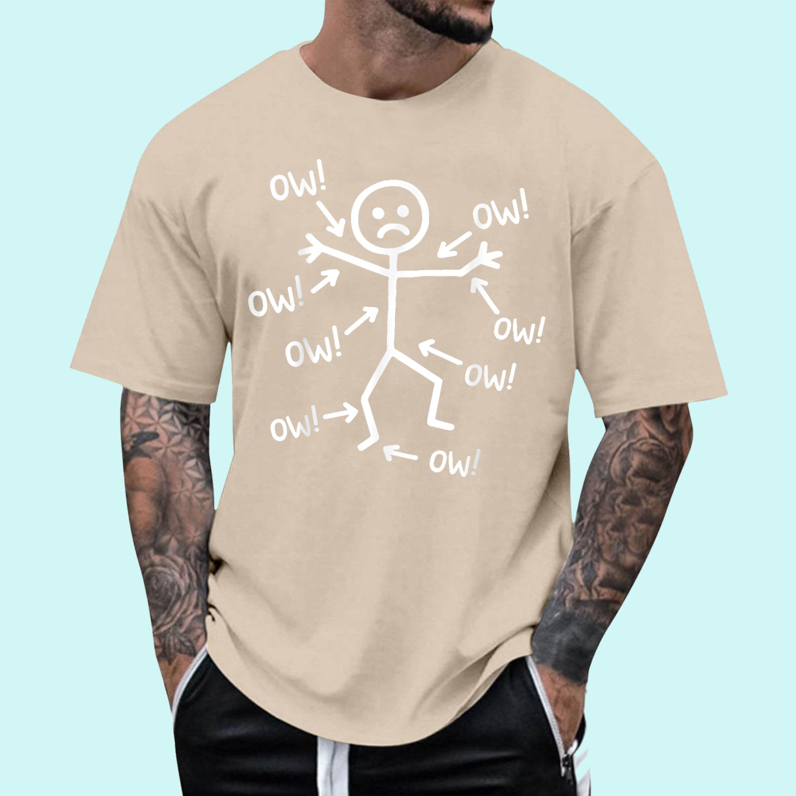 Ow Ow Ow Stick Character Figure Humor Chronic Pain Awareness T-Shirt gallery