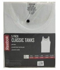 NEW*Reebok Men’s 5 Pack Cotton Classic Ribbed Tanks Undershirts, White, Medium
