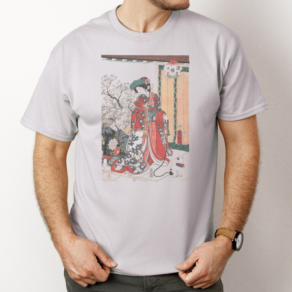 Geisha Kimono Artwork Shirt Japanese Floral Print Graphic Tshirt Gray gallery