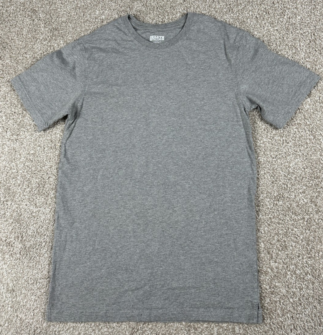 Duluth Trading Shirt Mens Medium Gray Short Sleeve Cotton Longtail Trim Fit