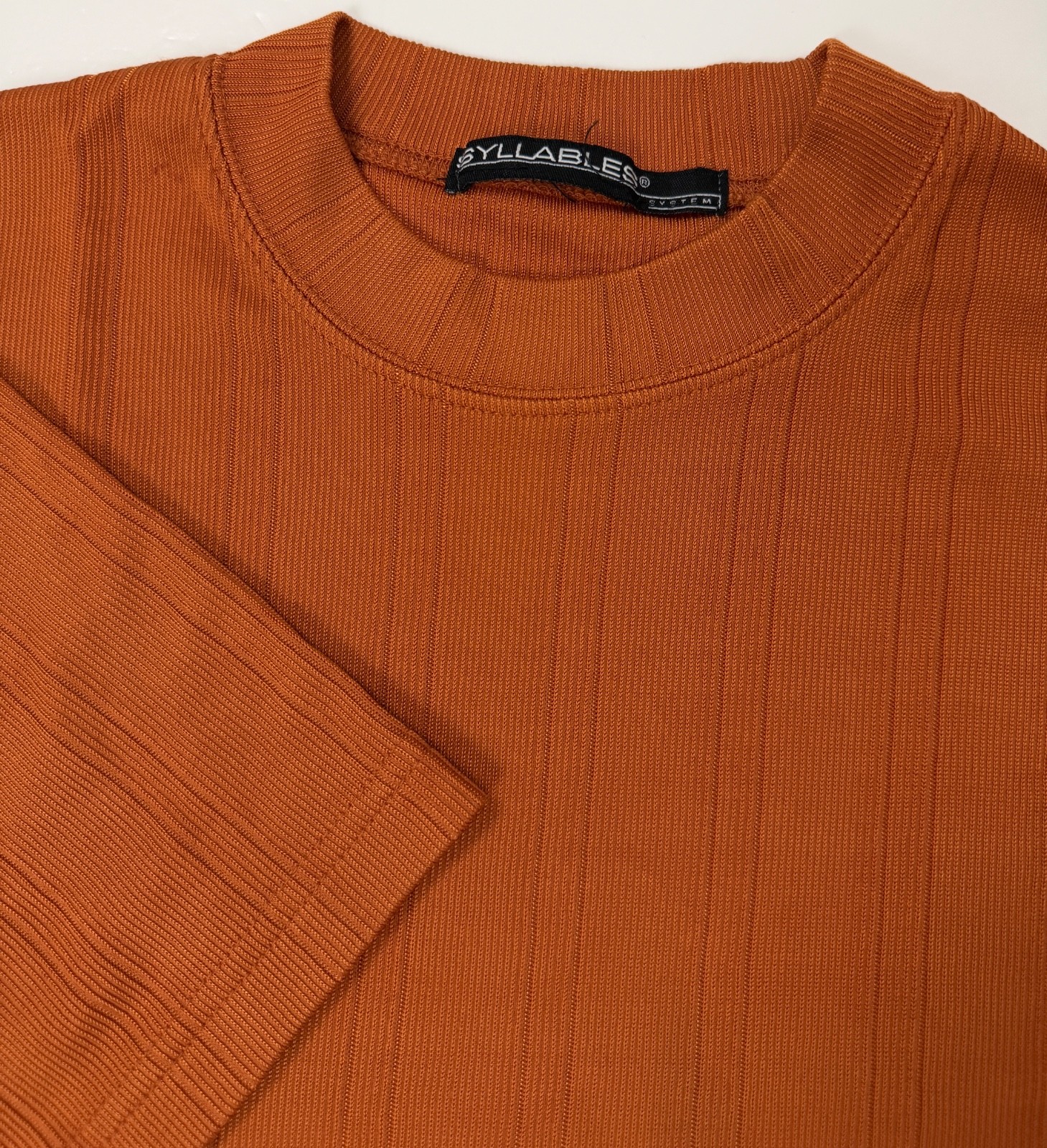 Vintage 90s Y2K Ribbed Shirt Men Large Silky Stretchy Polyester Burnt Orange gallery