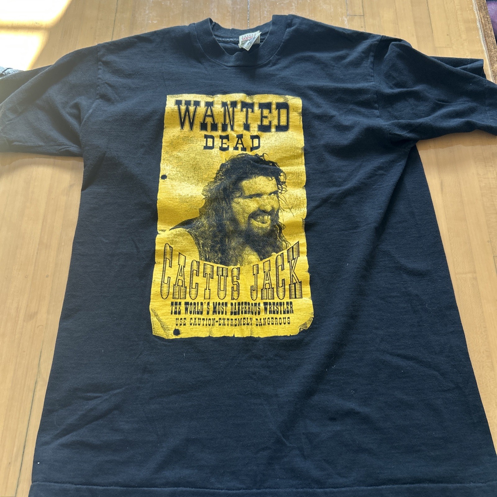 VTG 90s WWF Mick Foley Cactus Jack Wanted Dead Wrestling T Shirt Mens LG 1998 gallery