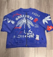 Gunzinii Full Zip Graphic Sweatshirt Blue Beetle Wings Distressed NWT Size Large