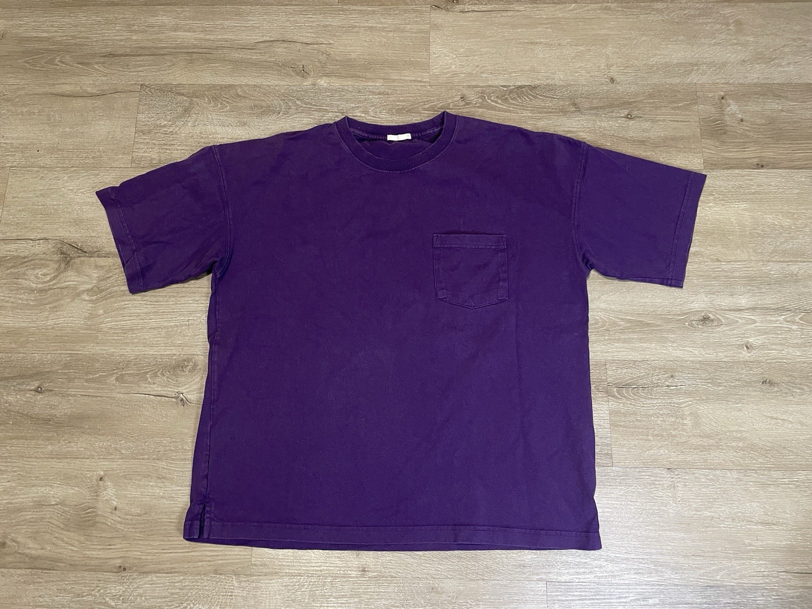 Vintage GU Heavy weight Mens Sz M Cotton T-Shirt Purple Crew Neck Tee Boxy Fit