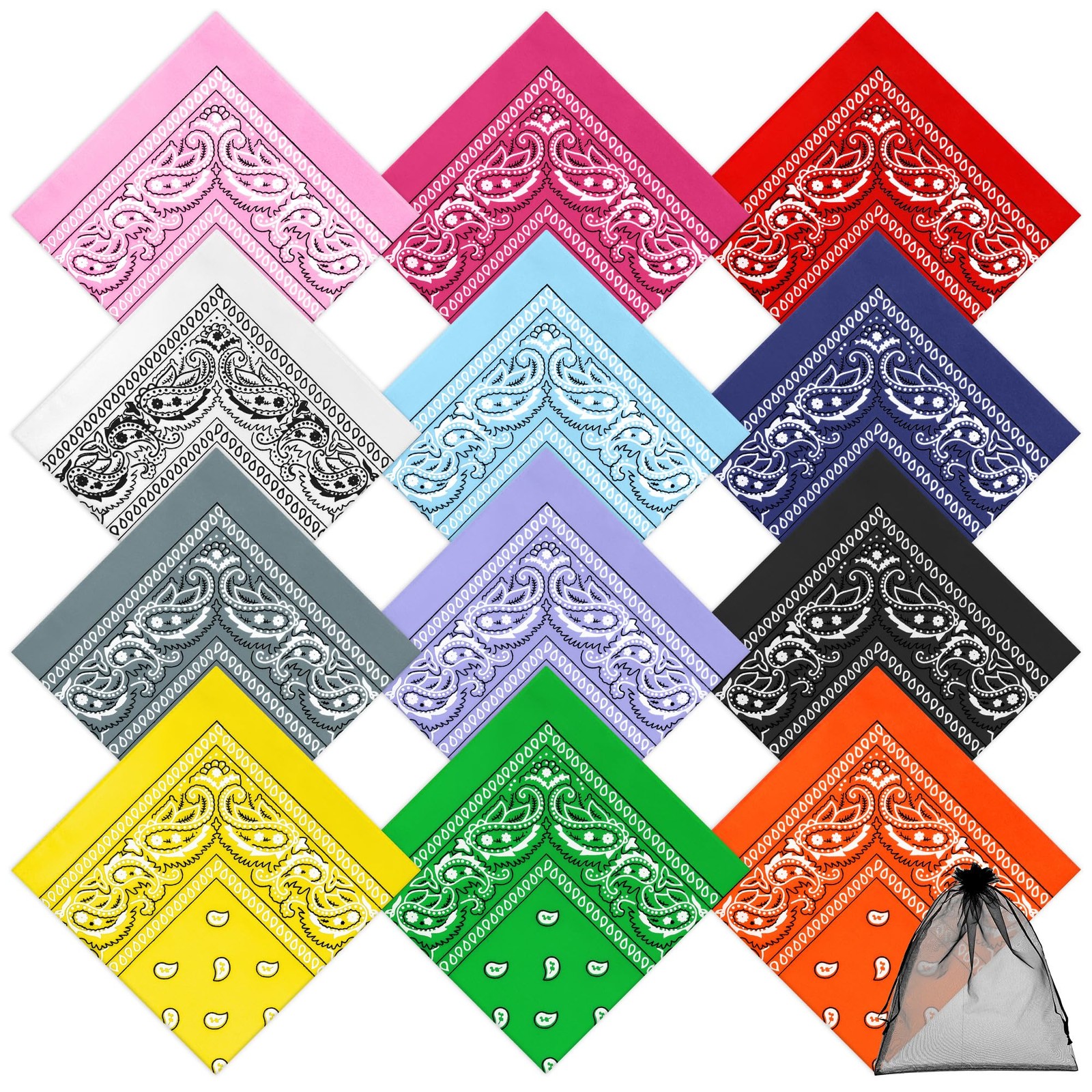 12 Pack Novelty Bandanas Paisley Print Cowboy Bandana Handkerchiefs, Assorted... gallery