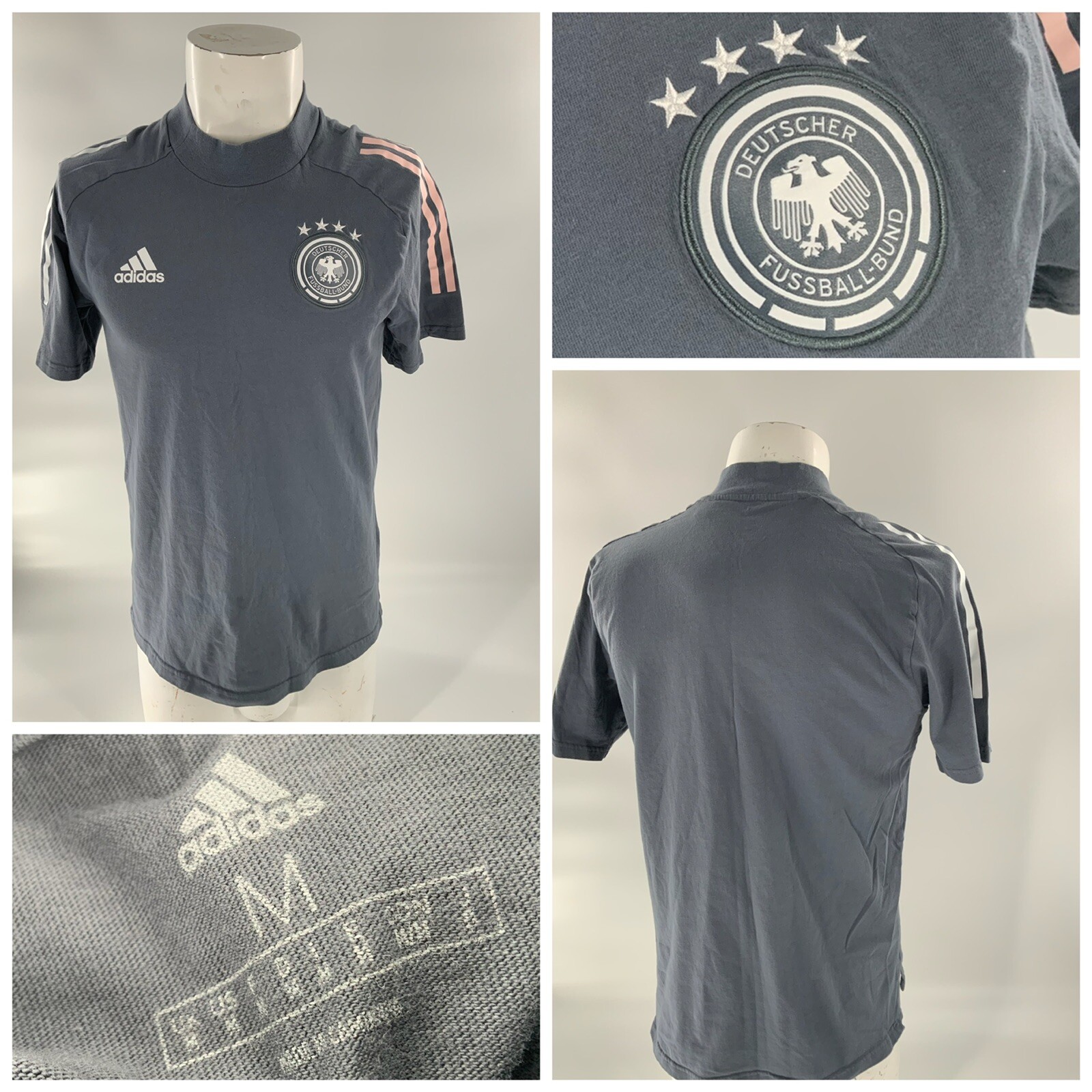 Germany National Adidas Soccer Jersey M Gray Mock Neck Cotton YGI D2-246