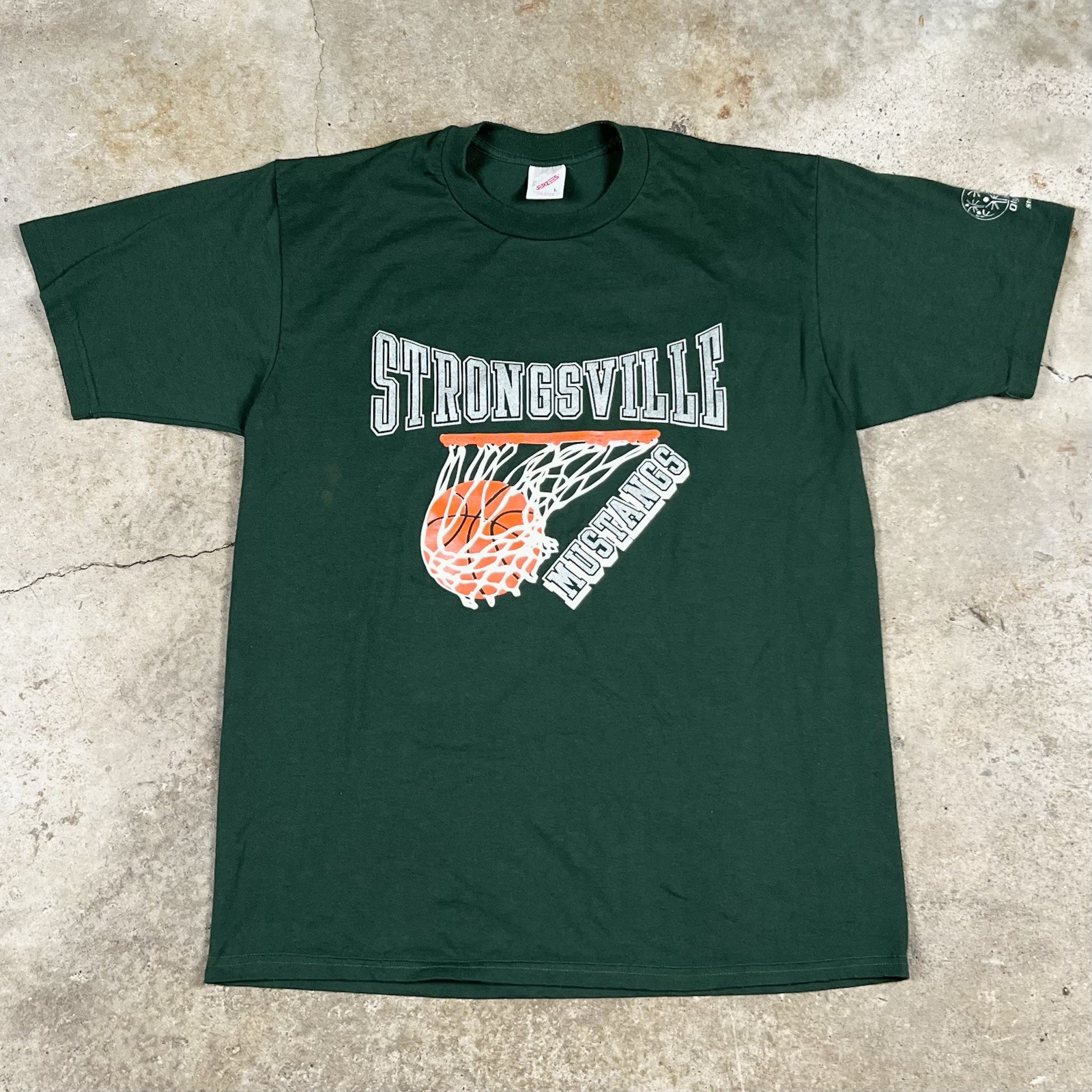 Vintage Strongsville High School Basketball Graphic T Shirt Green 90s Size Large