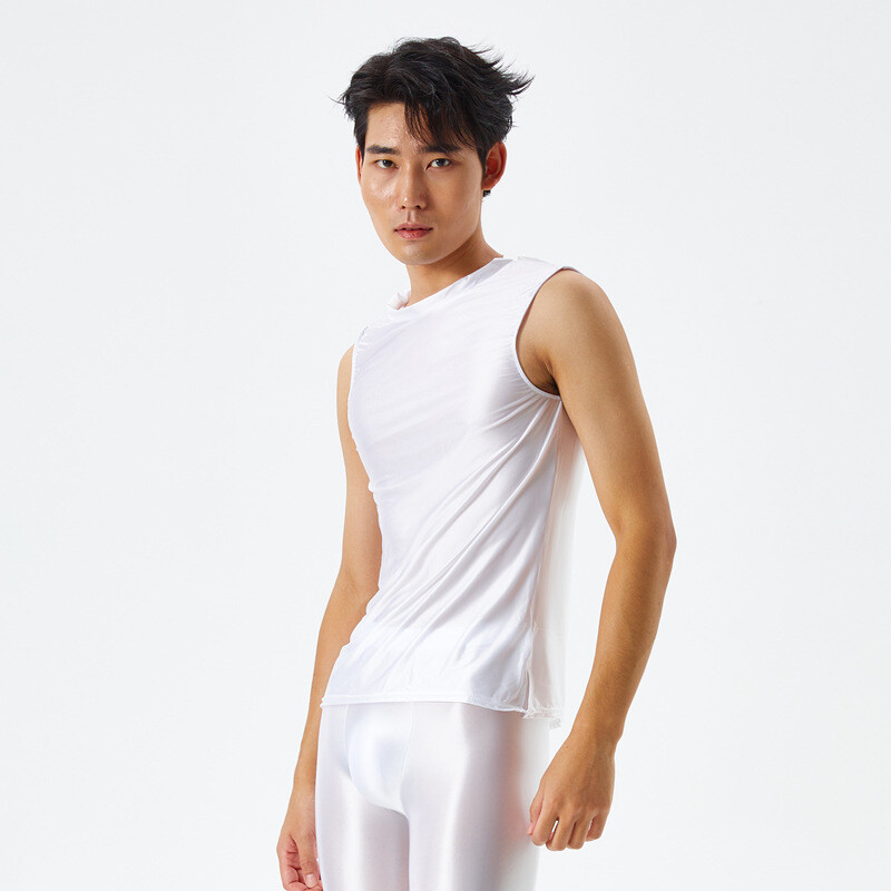 Men’s Sexy Oil Shiny Glossy Sports Muscle T-shirt Slim Elastic Tank Tops Vest