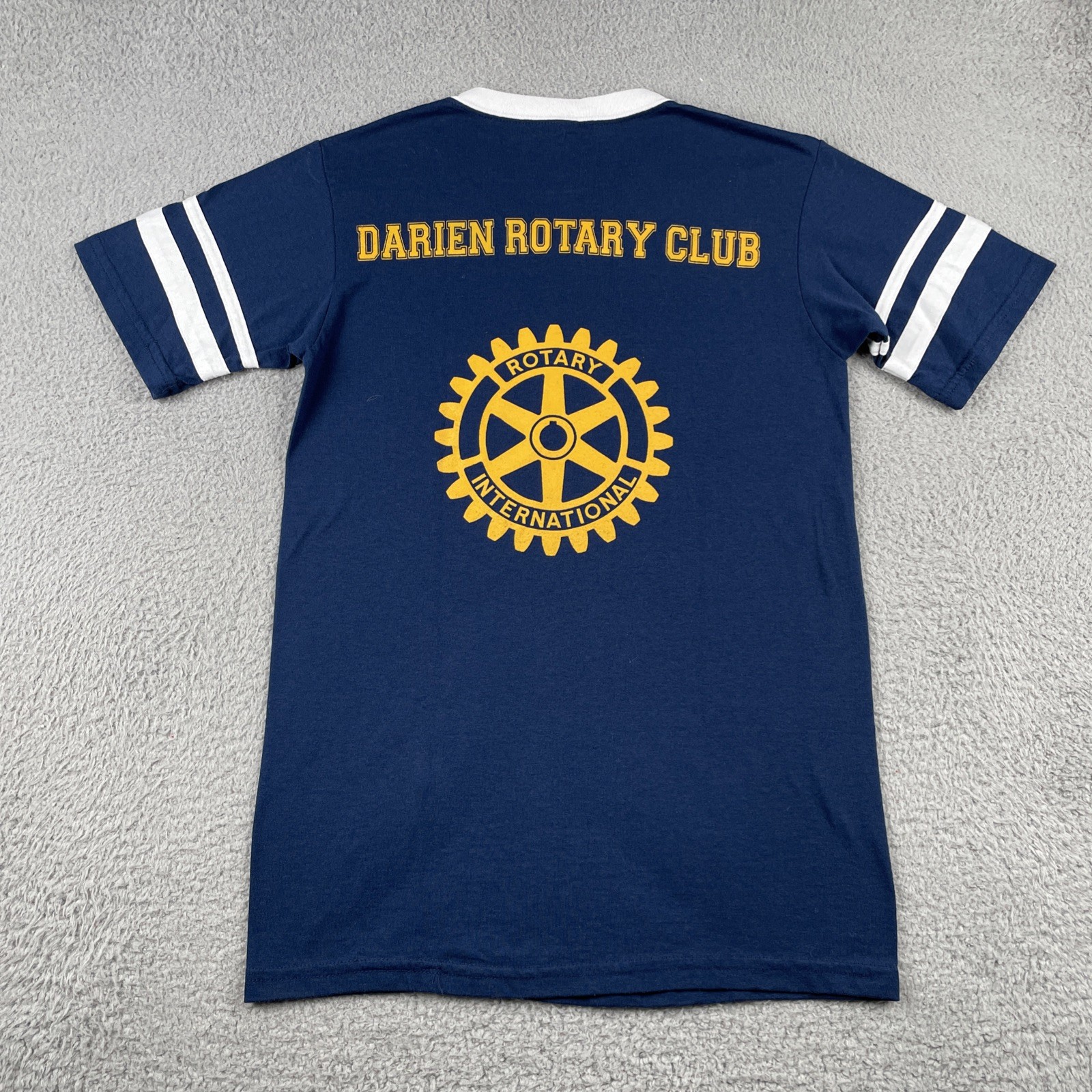 Vtg Augusta Sportswear Navy Blue Ringer V-Neck T Shirt Darien Rotary Club 90s gallery
