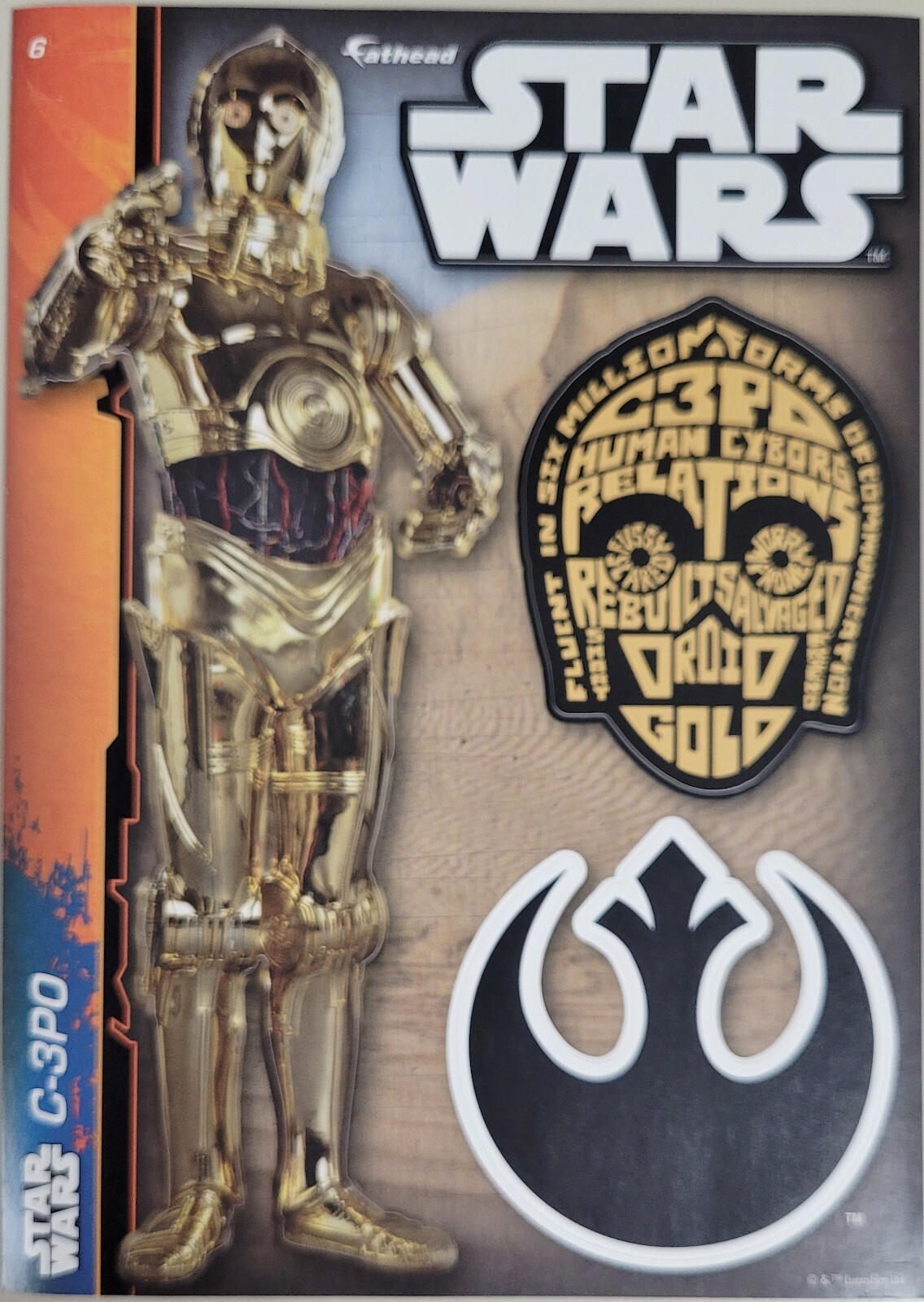 2014 Star Wars Fathead Tradeables #6 C-3PO 5″ x 7″ with 4 Vinyl Decals C-3P0