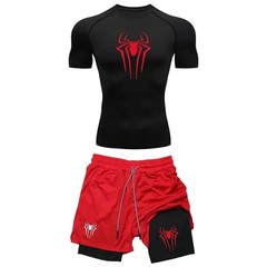 Mens Compression Set Gym Shirt Running Shorts Quick Dry Sportswear