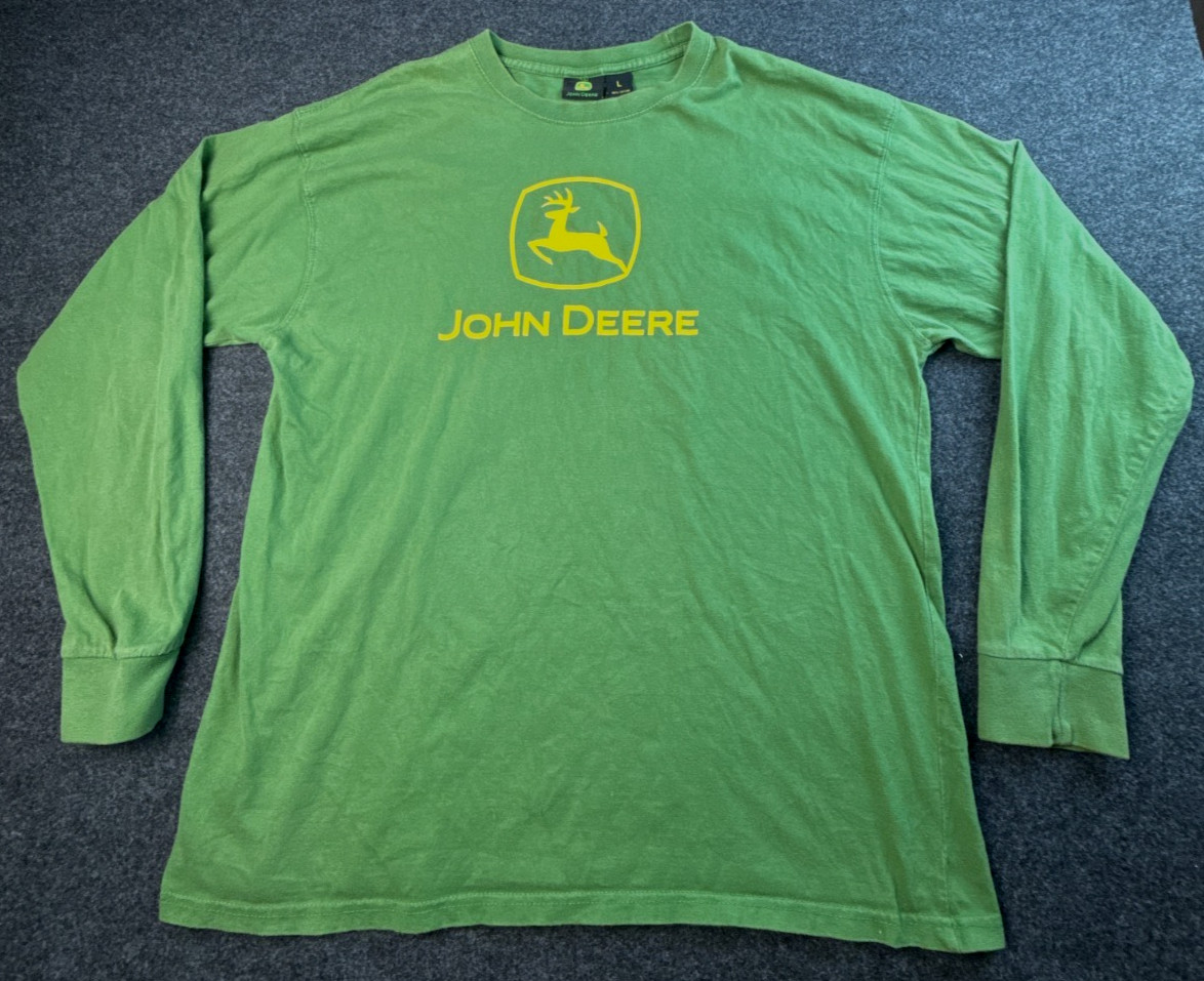 John Deere Long Sleeve T-Shirt Men’s Large Green Logo Graphic Cotton Casual Tee