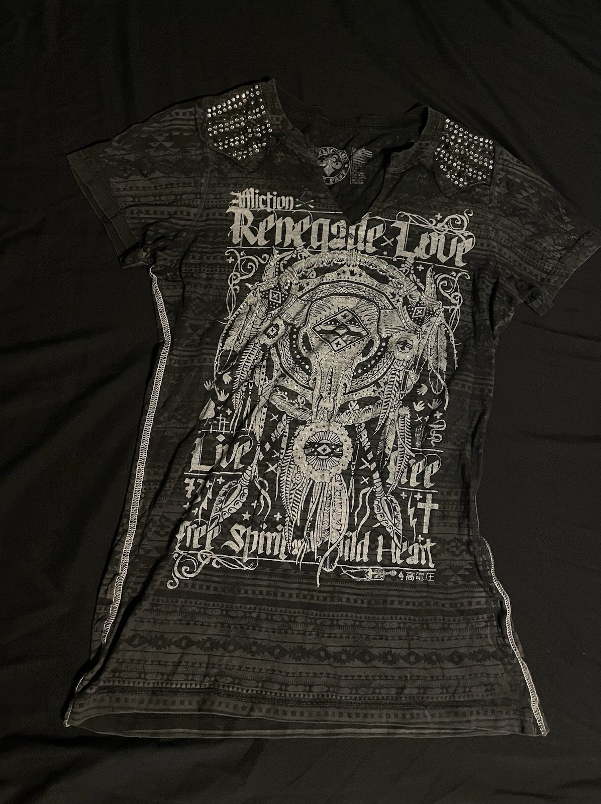 Affliction Renegade Tour Live Fast Studded Graphic V-Neck T-Shirt Men S Black gallery