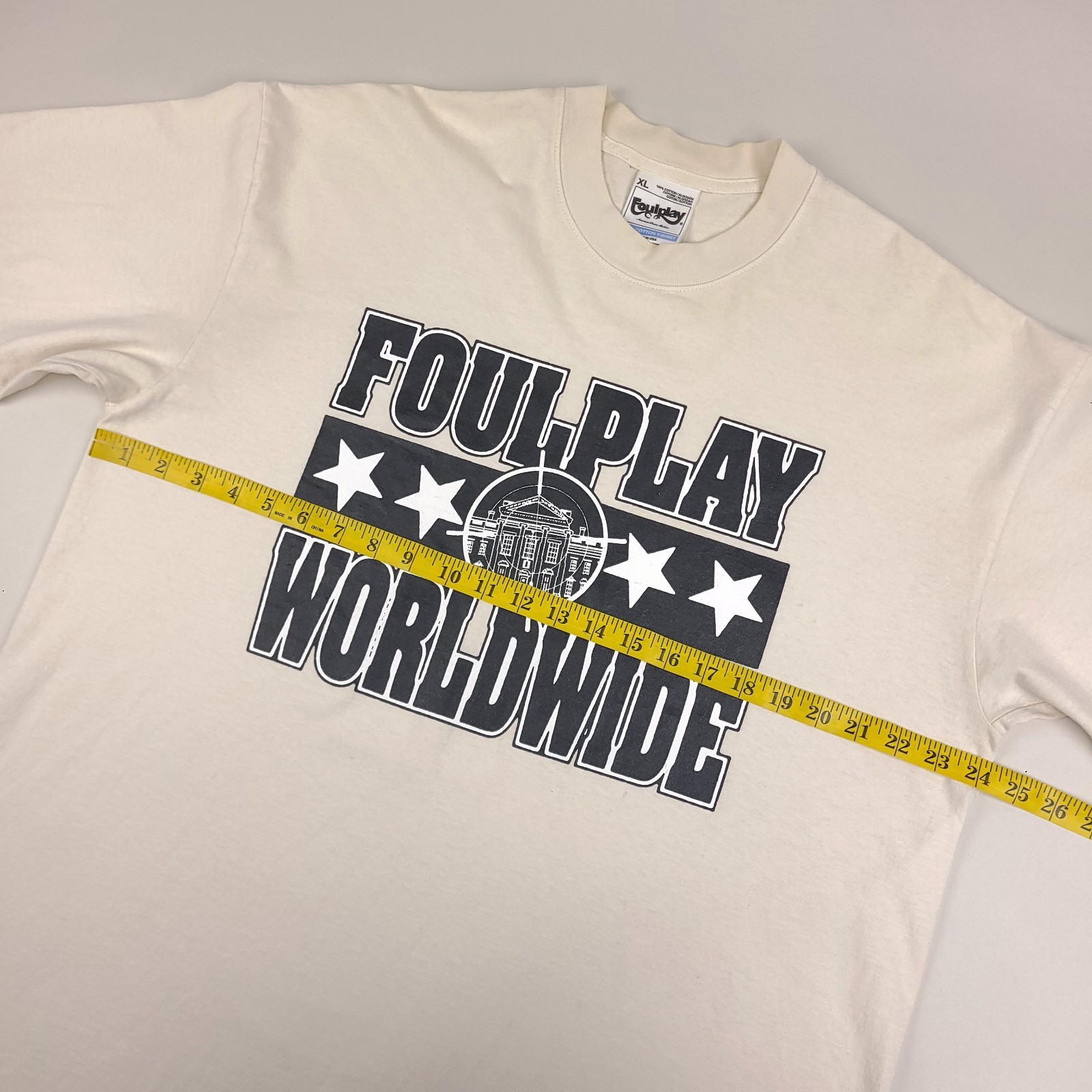 Foulplay Shirt Mens XL Cream Worldwide G59 American Doom Machine Graphic Tee gallery