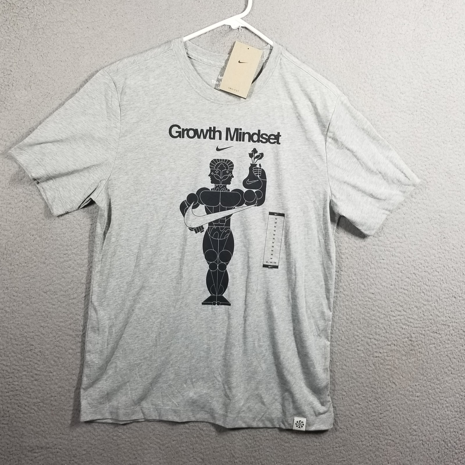 Nike Dri-Fit Graphic Training T-Shirt “Growth Mindset” Grey Mens M (DM6273-083)