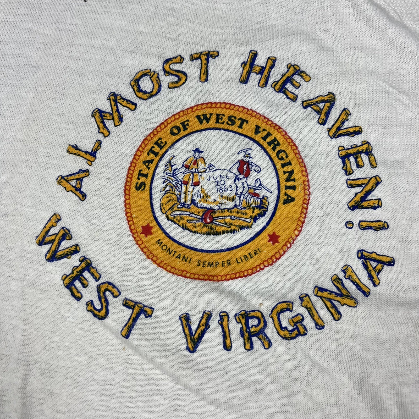 Vintage 70's West Virginia Almost Heaven T Shirt Single Stitch Ringer Men's NOS gallery