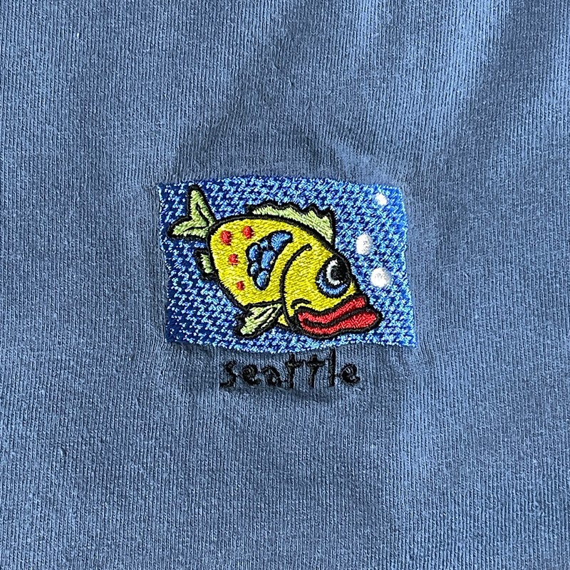 Vintage Seattle Washington Embroidered Tee Size Medium Anvil Blue Fish Y2K gallery