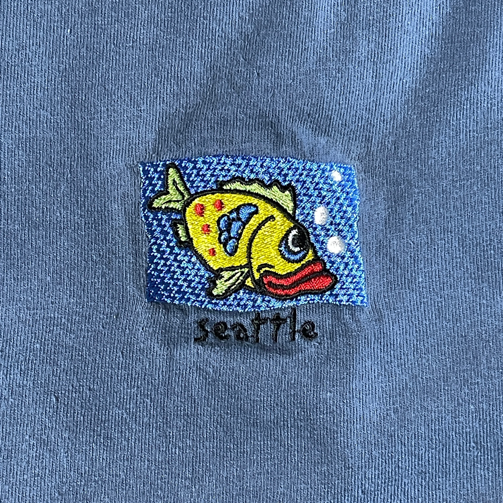 Vintage Seattle Washington Embroidered Tee Size Medium Anvil Blue Fish Y2K gallery