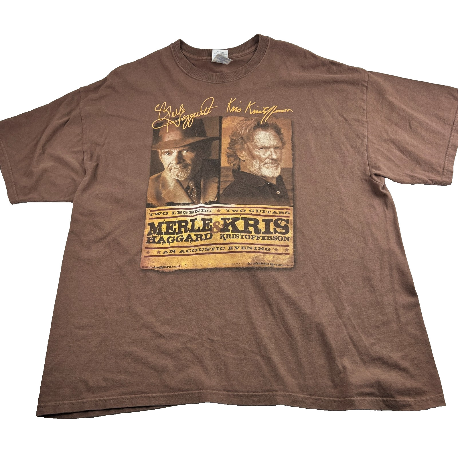 Merle Haggard Kris Kristofferson Concert T Shirt Brown Men's 2XL (50") Country gallery
