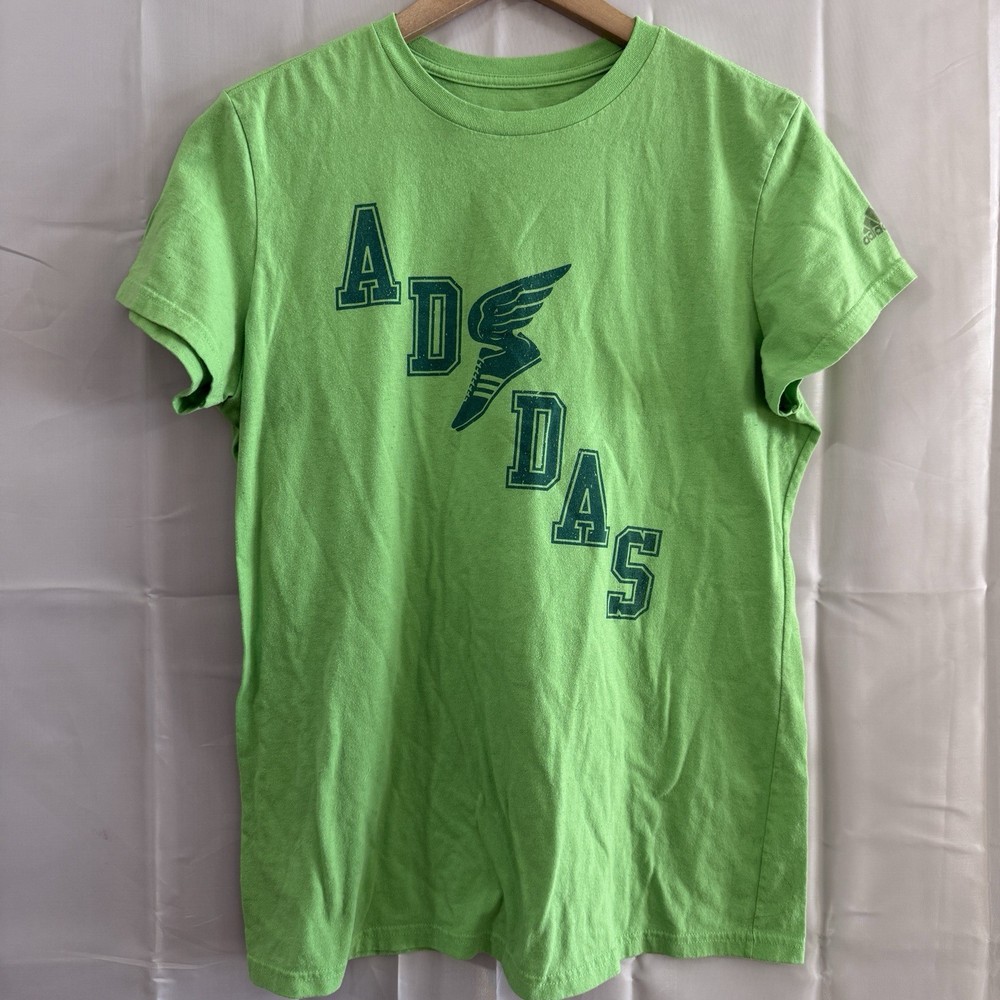 Adidas The Go-To Performance Tee XL Climalite Crew Neck T-shirt Green White Logo