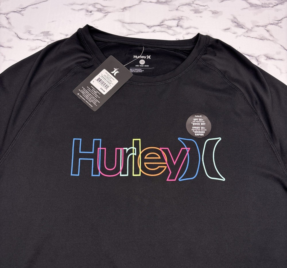 Hurley Men’s Crew Long Sleeve Quick Dry UPF 50+ Black Sz L Casual New with Tags