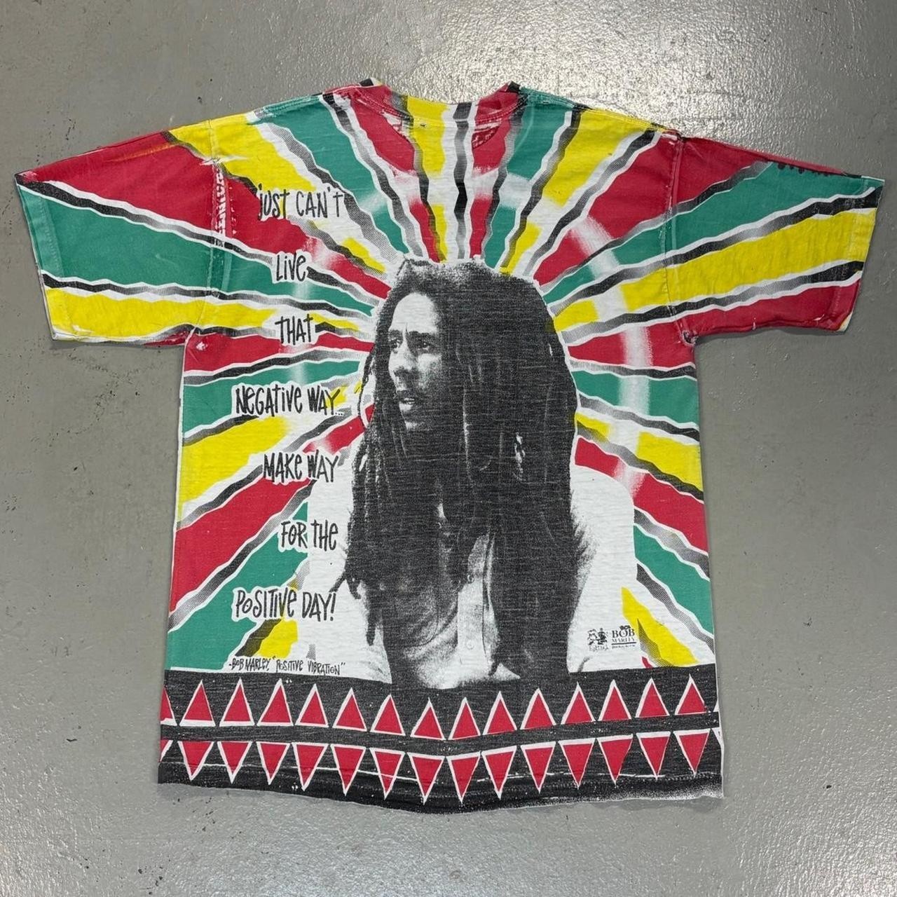 Vintage Bob Marley AOP Positive Vibration Shirt XL Stussy Made In Usa Tie Dye gallery
