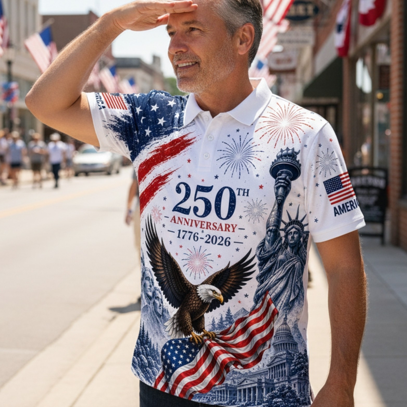USA 250th Anniversary Golf Polo Shirt 1776-2026 American Flag Patriotic (S-5XL) gallery