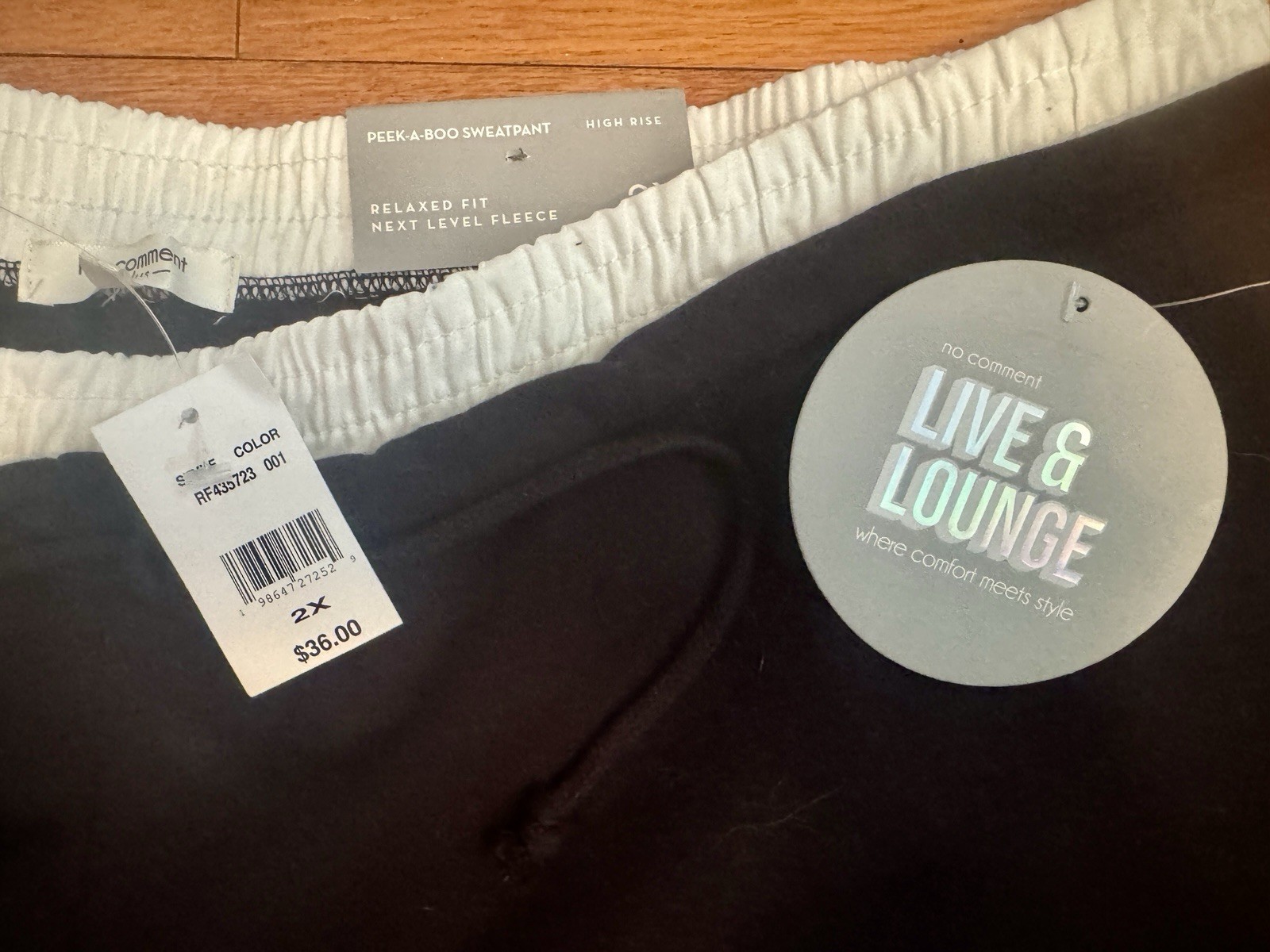 NWT No Comment Plus Relaxed Fit, High Rise Peek-A-Boo Sweatpants, Black Size 2X gallery