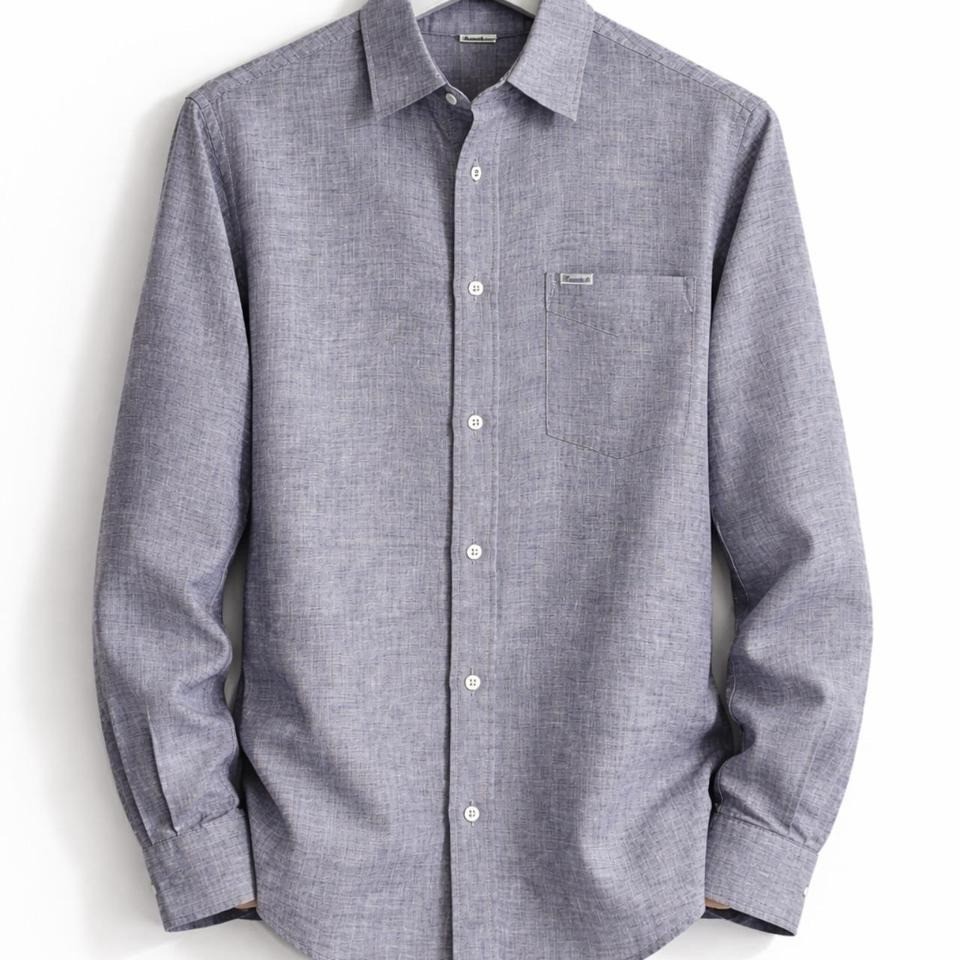 Faconnable Classique Mens Grey Melange Long Sleeve Button Down Shirt Size S gallery