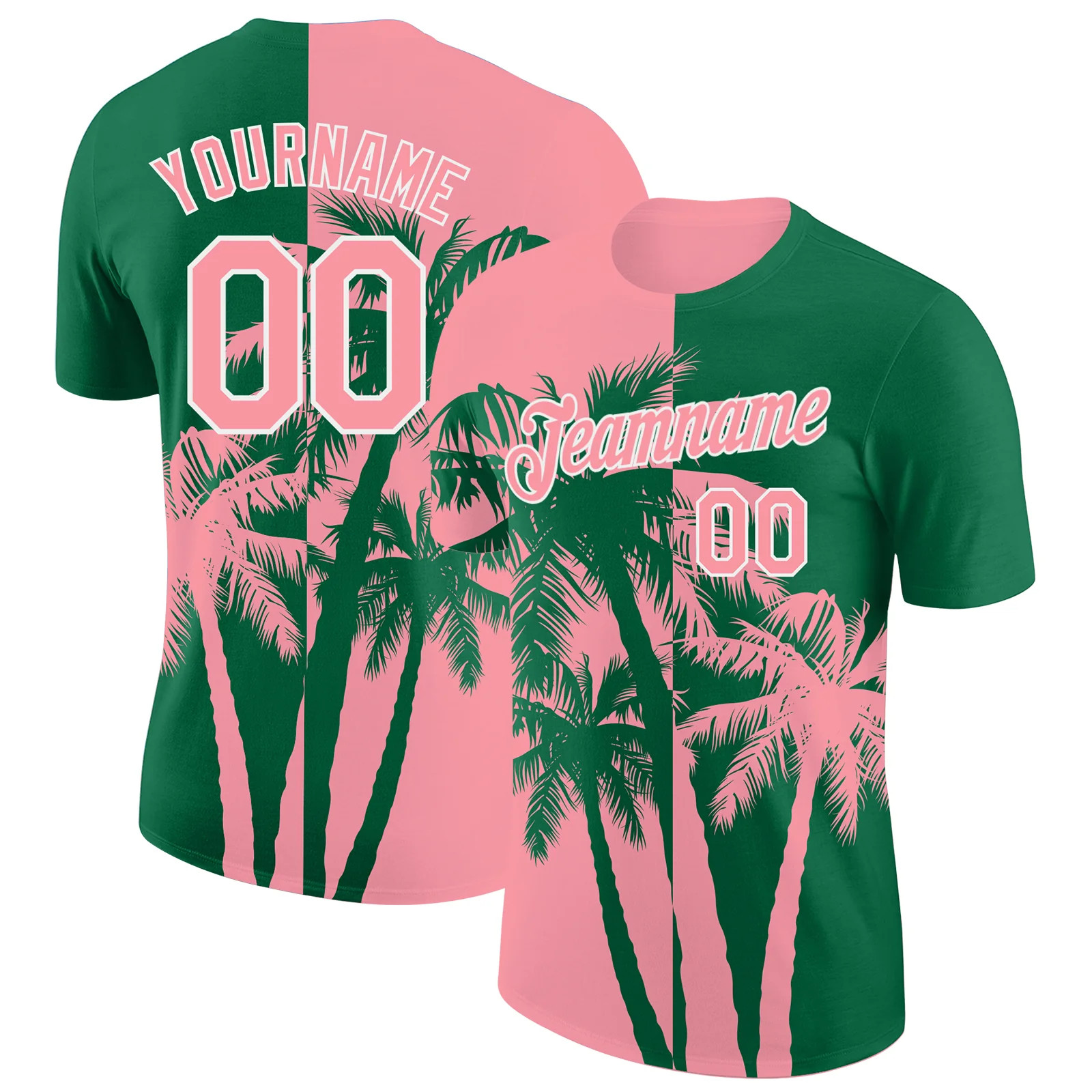 Custom Kelly Green Pink White Hawaii Palm Tree T-Shirt Tropical Summer Mens gallery