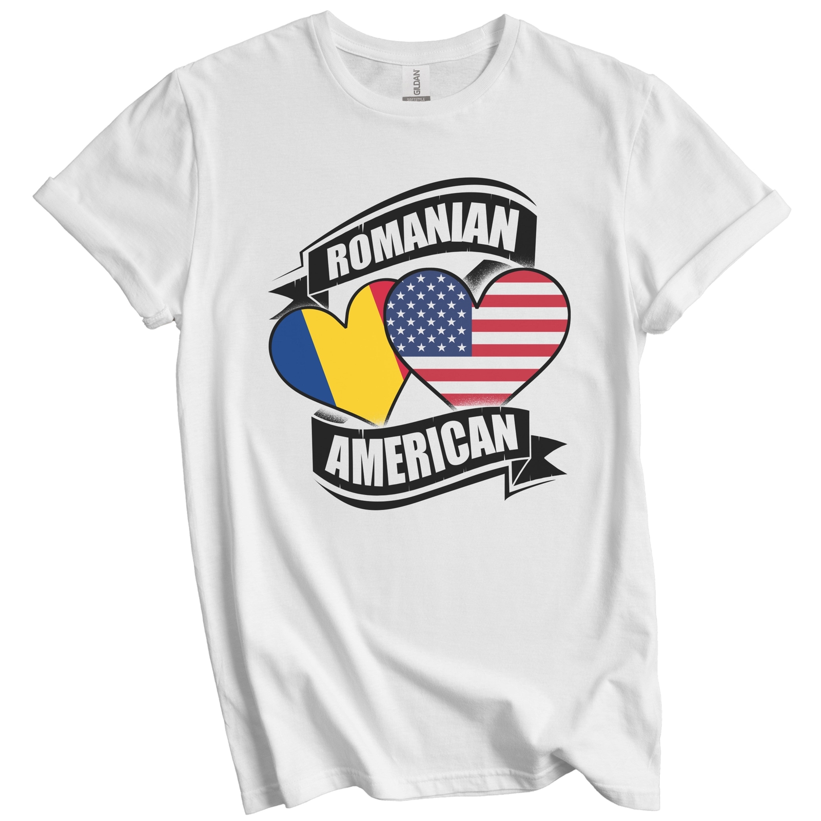 Romanian American Hearts USA Romania Flags T-Shirt gallery