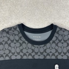 COACH Men’s Signature Monogram Logo Organic Cotton Black Gray Crewneck T Shirt M