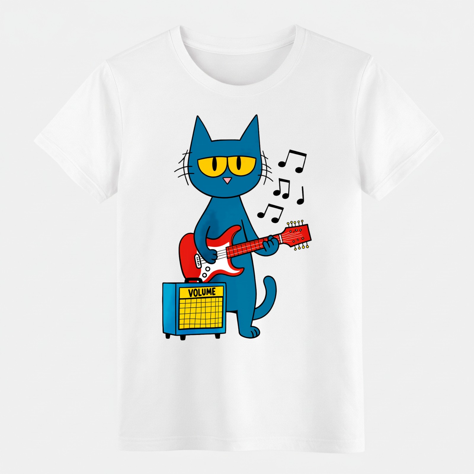 Cool Blue Cat Playing Guitar T-Shirt, Funny Rock Music Cat Graphic Tee gallery