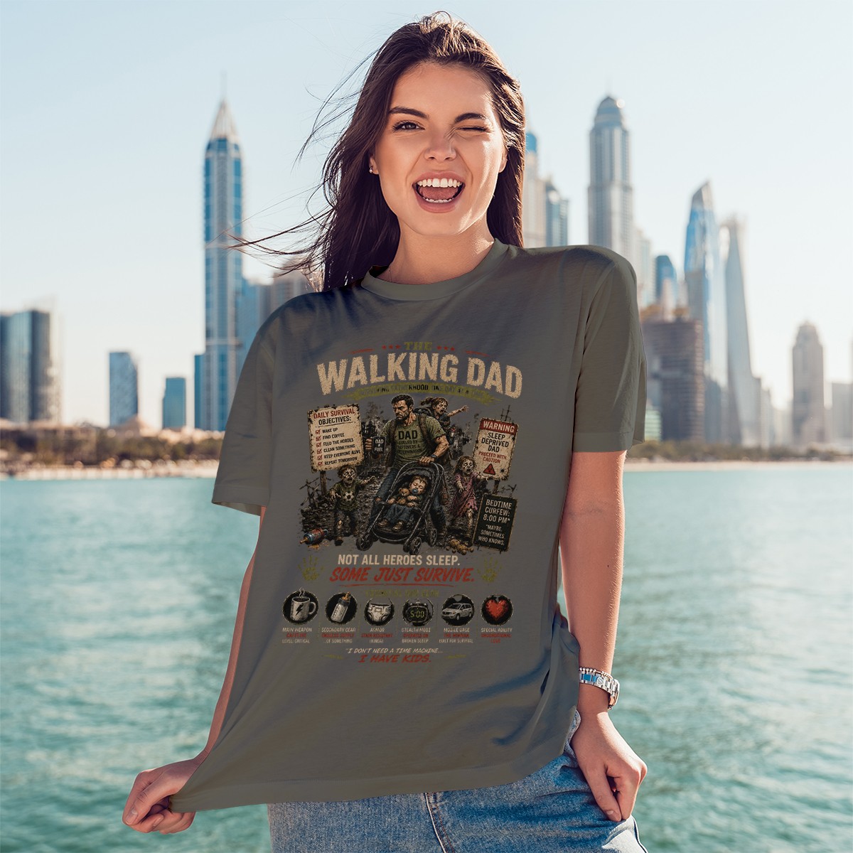 The Walking Dad Surviving Fatherhood Mens T-Shirt Zombie Parody Gift For Him gallery