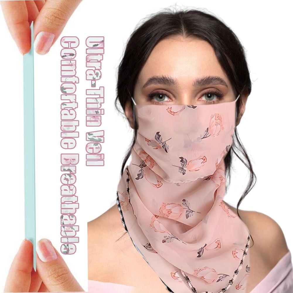 Womens Sun Protection Floral Scarf Adjustable Face Chiffon Mask Ice Silk Neck gallery