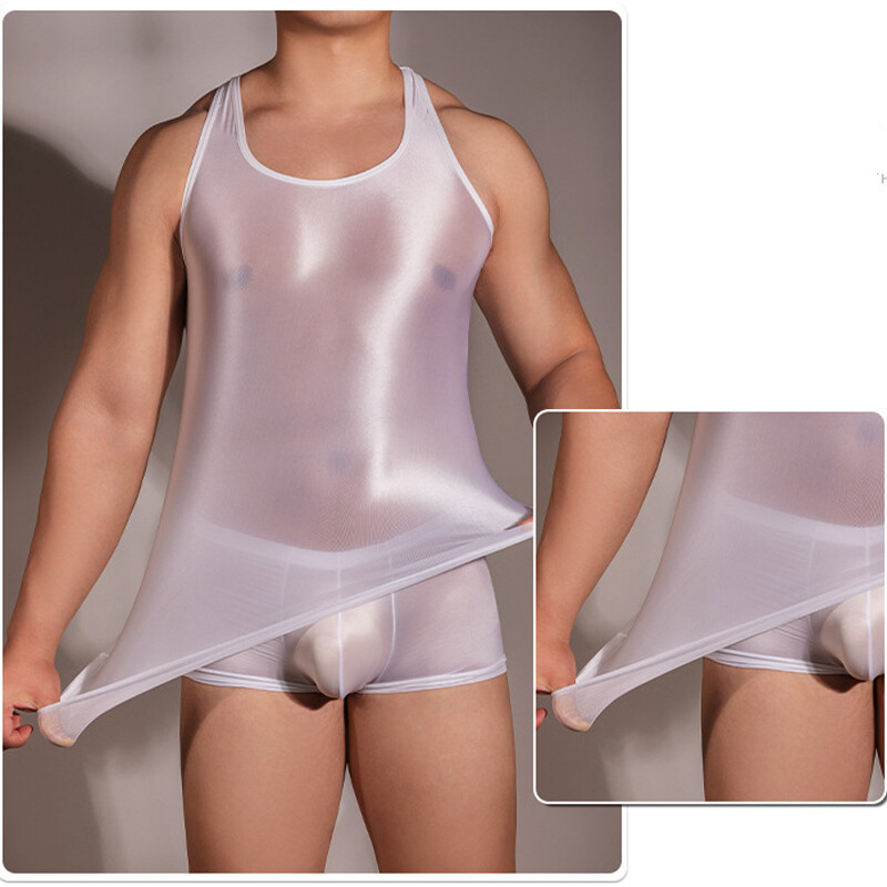 Men Sexy Sheer Oil Shiny Elastic Tops Muscle Tank Vest Gym Tshirt Clubwear gallery