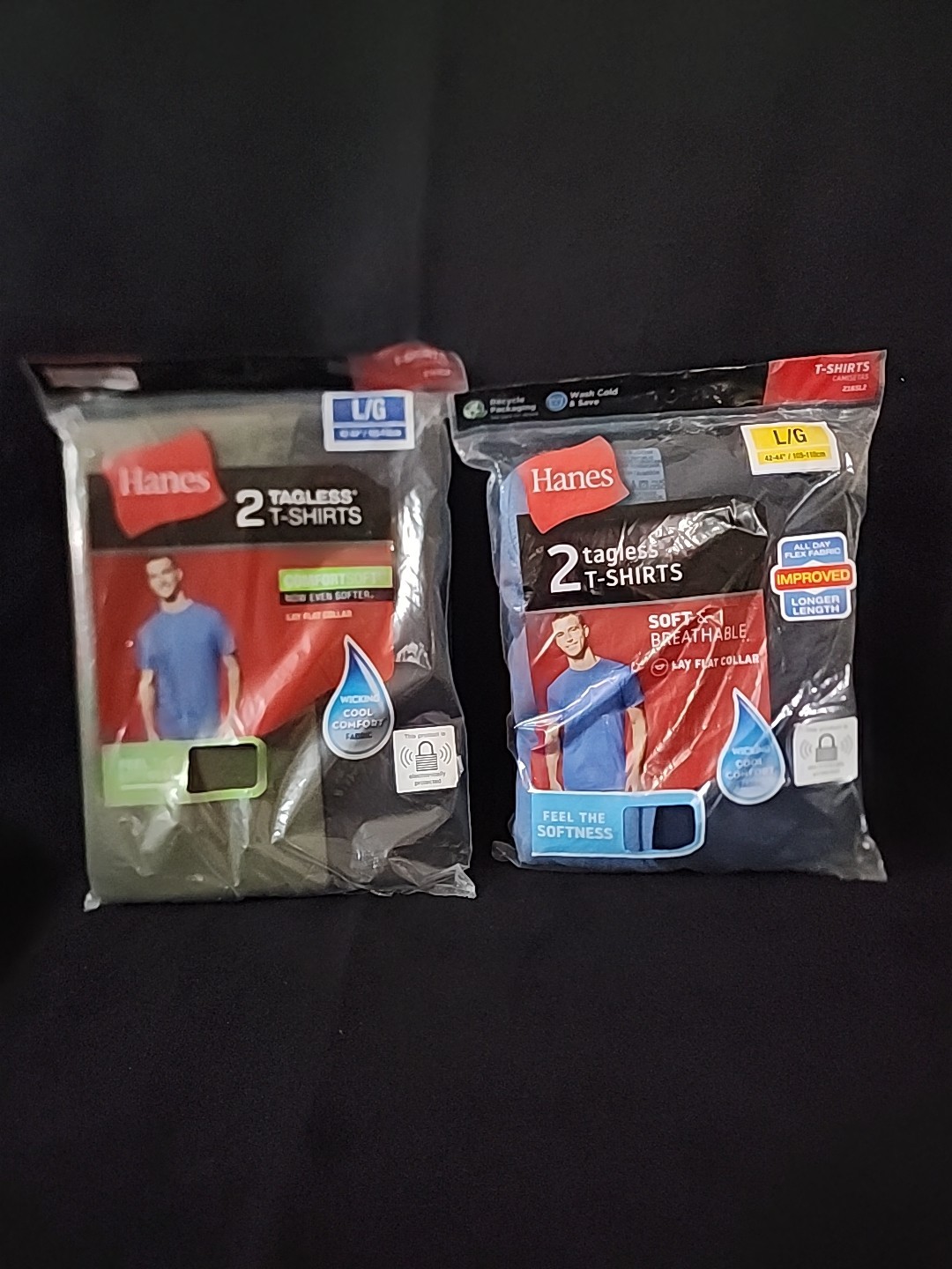 Hanes Mens 2Pk Cool Comfort Wicking Tagless Large - Choose Color Blue Or Green gallery