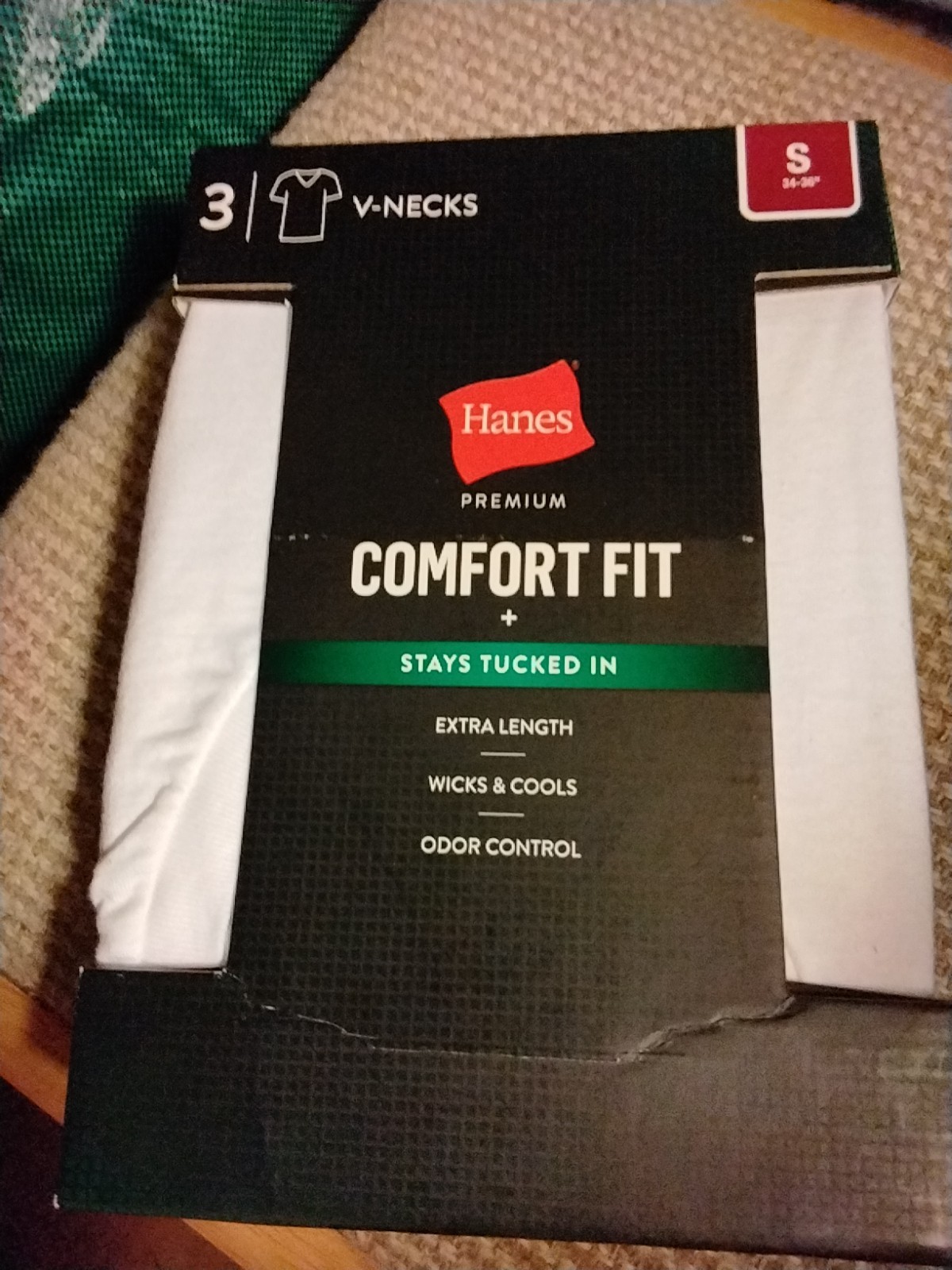 Hanes Men's V neck T-shirt 3 pack White MENS SIZE SMALL COMFORT FIT NWT gallery