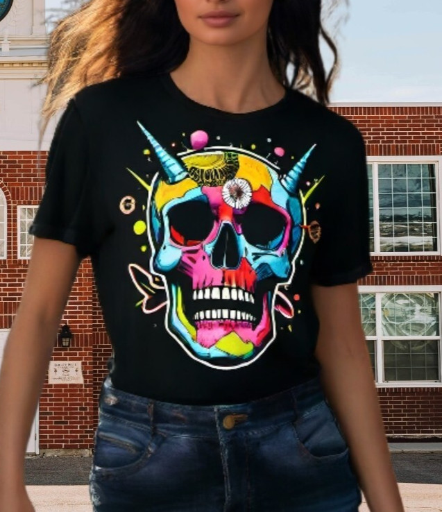 Poly-Cotton Blend Custon T-Shirt Skull Black XS/S/M/L/XL