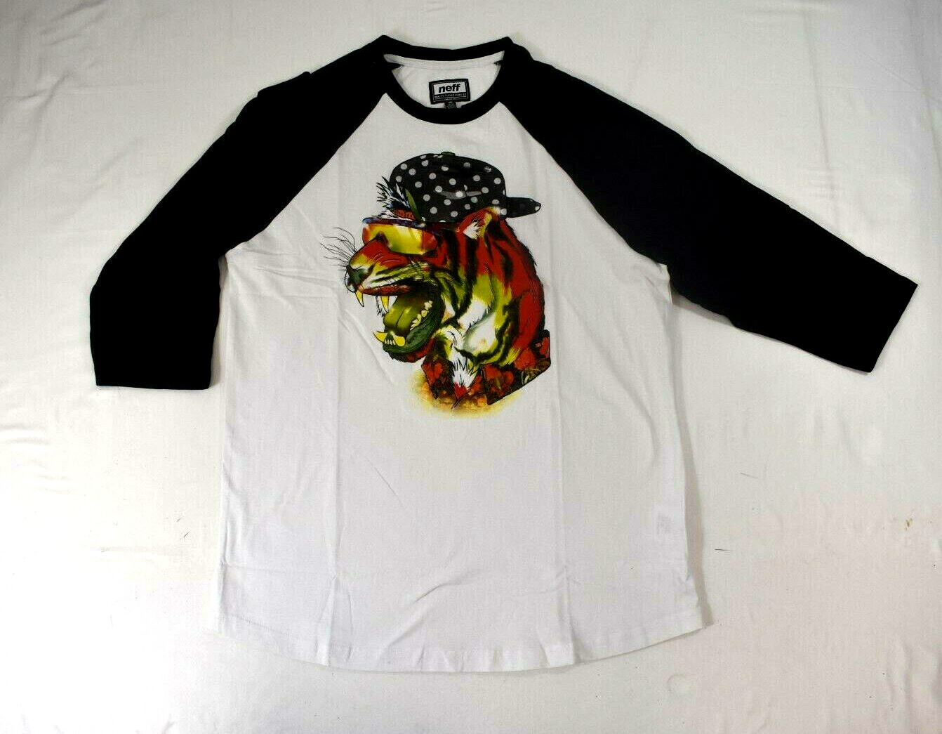 Neff Mens Fang Raglan 3/4 Sleeve White Shirt NWT S, M, L, XL, 2XL gallery