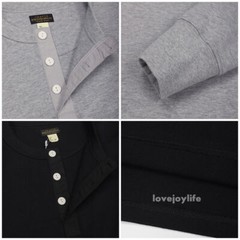 BOB DONG Fall Winter Basic Shirt Cotton Men’s Long Sleeve Henley Shirt Slim Top