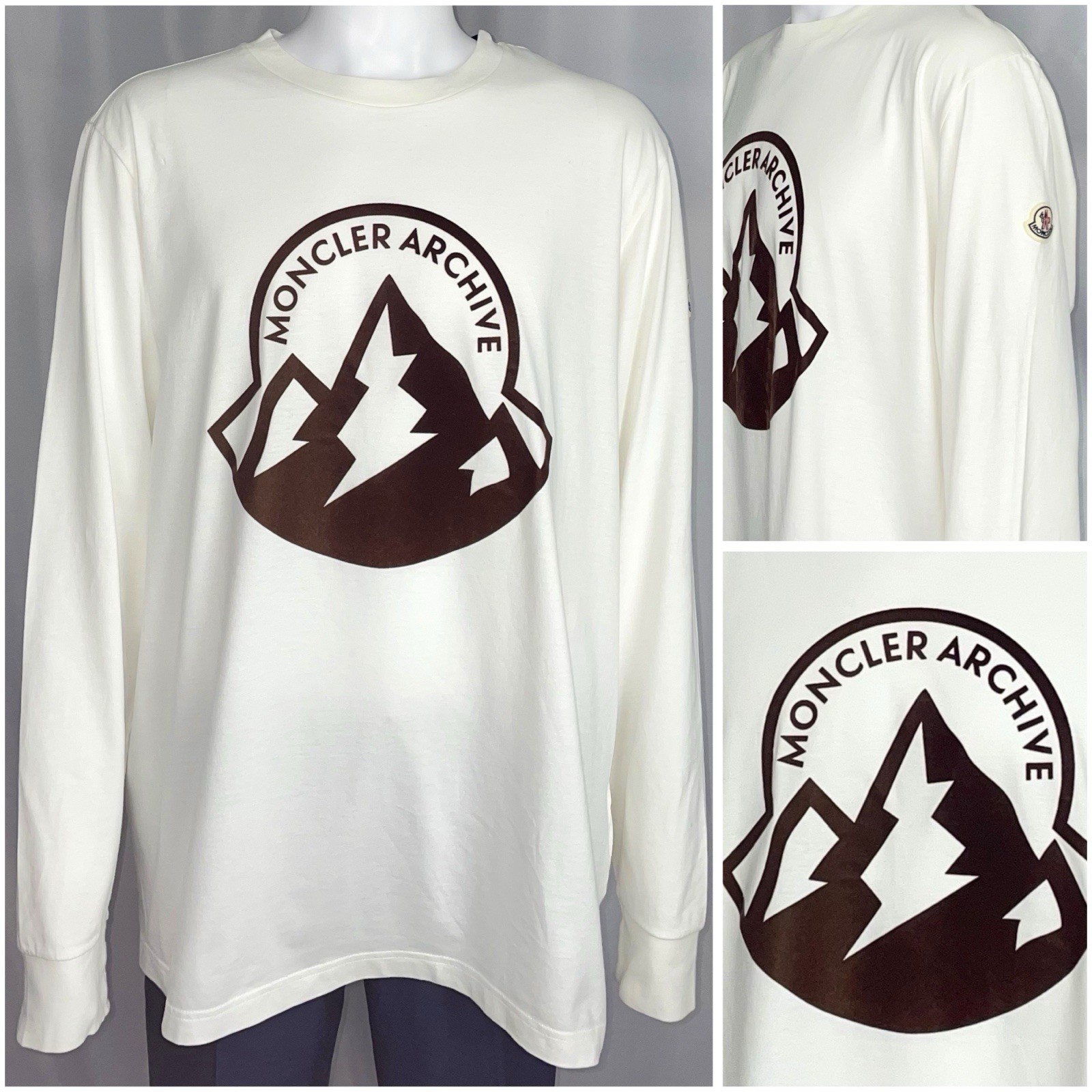 Moncler XXL Long Sleeve T-Shirt Mens Off White Felt Big Logo NEW NWT gallery