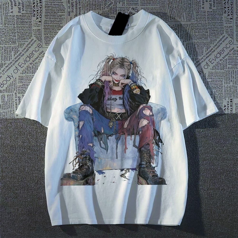 Harley Quinn Short Sleeves Comic Graphic White T-Shirt