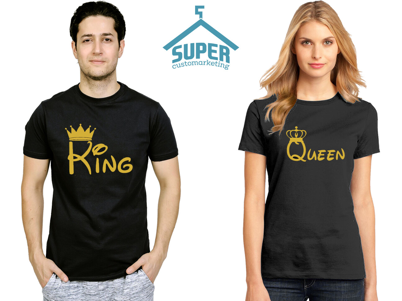 CARTOON KING QUEEN GOLD Couple TSHIRT Matching Tees Cartoon Design Couple Shirts gallery