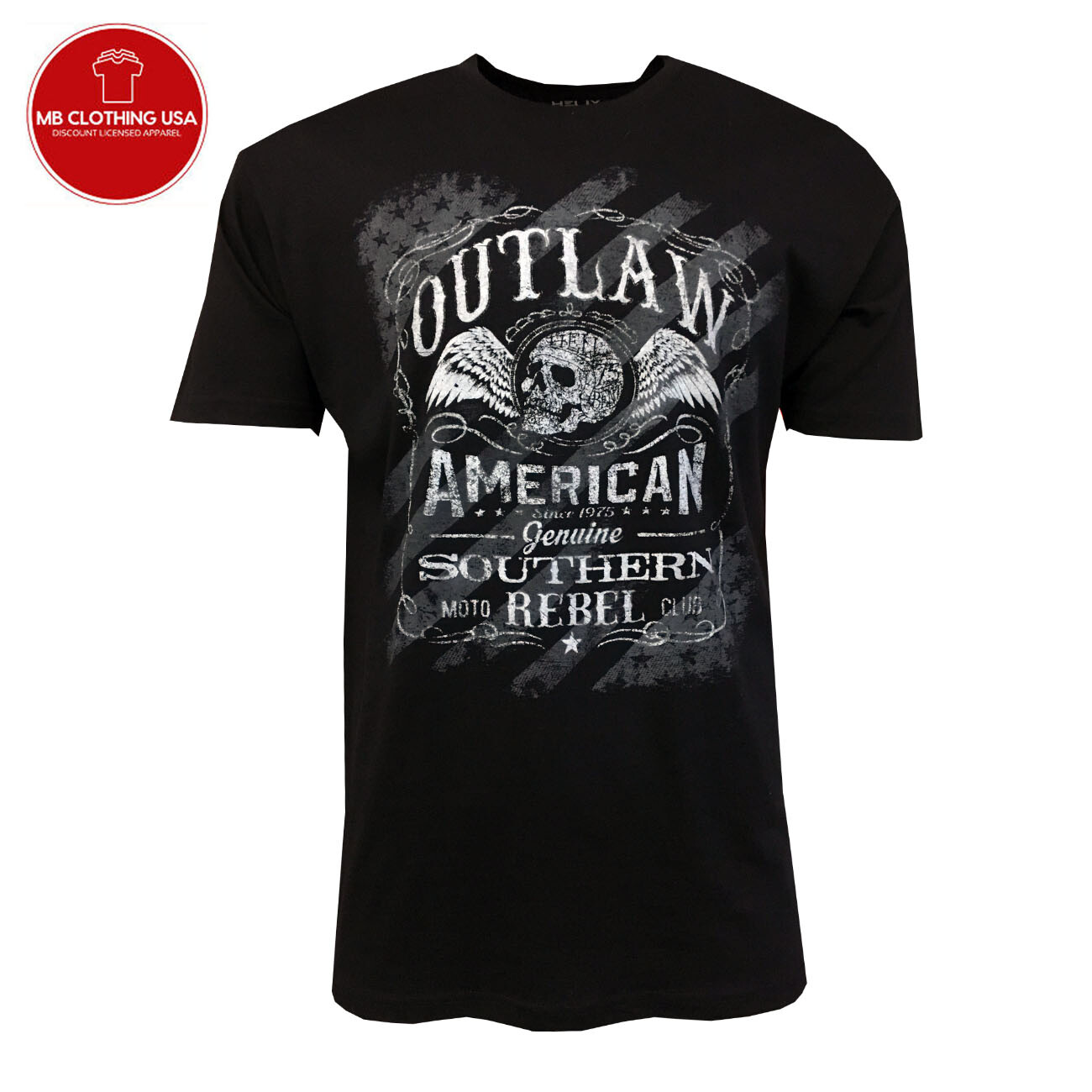 Outlaw Southern Rebel Men's T-shirt- American Moto Club - Skull-Wings Black gallery