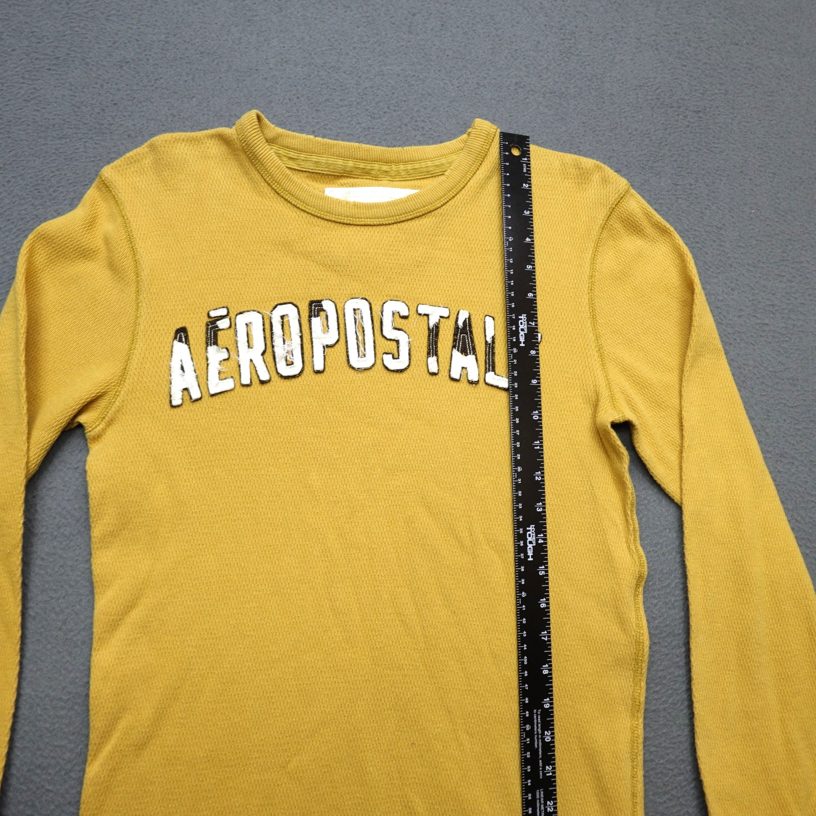 Vintage Aeropostale Thermal Waffle Knit Shirt Men's Size M Yellow Embroidered gallery