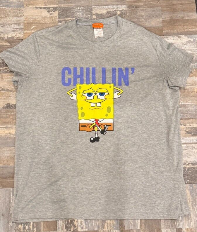 SpongeBob Chillin Grey Cotton T-shirt Nickelodeon Size XXL gallery